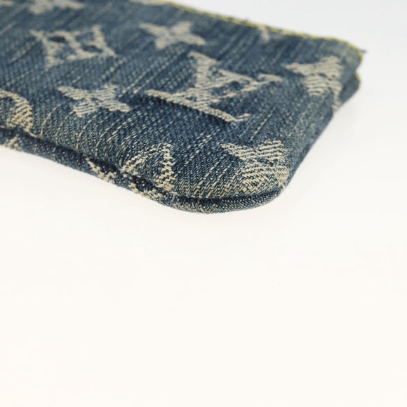 LOUIS VUITTON Monogram Denim Pochette Cles Coin Purse Blue M95343 Auth BAZ468A