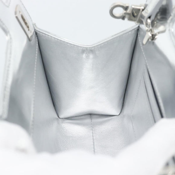 Salvatore Ferragamo Gancini Wanda Bag Patent leather 2way Silver Auth BAZ481