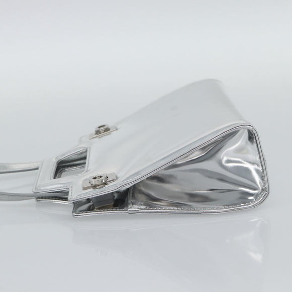 Salvatore Ferragamo Gancini Wanda Bag Patent leather 2way Silver Auth BAZ481