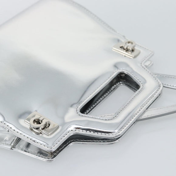 Salvatore Ferragamo Gancini Wanda Bag Patent leather 2way Silver Auth BAZ481