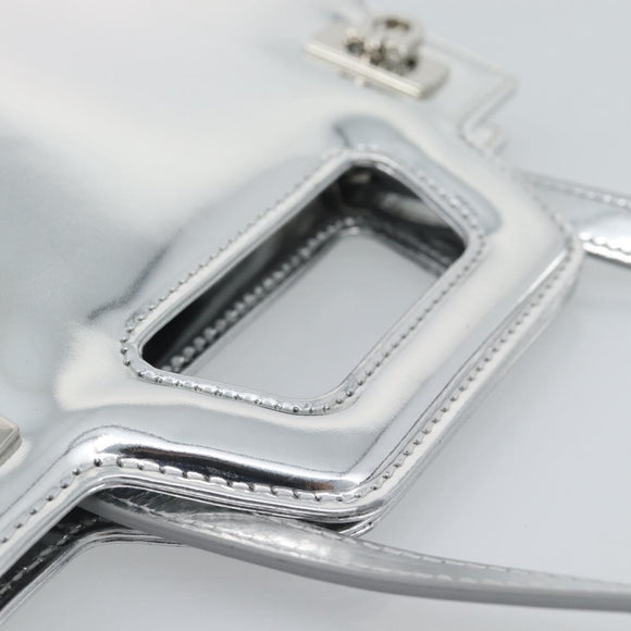Salvatore Ferragamo Gancini Wanda Bag Patent leather 2way Silver Auth BAZ481