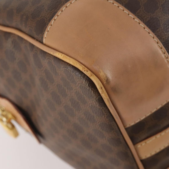 CELINE Macadam Canvas Boston Bag PVC Leather Brown Gold Auth BAZ495