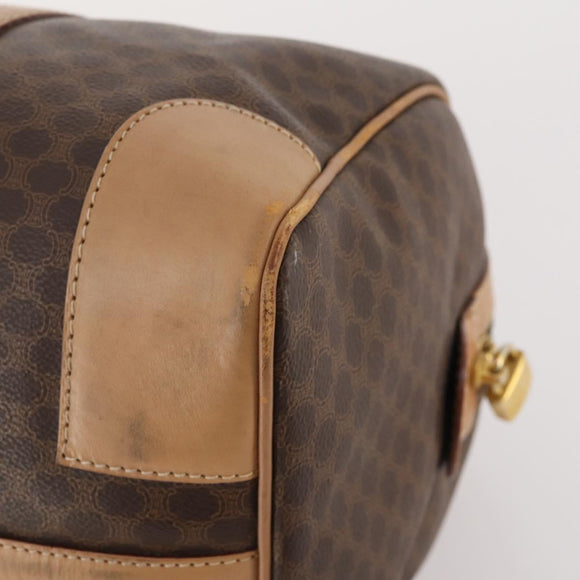 CELINE Macadam Canvas Boston Bag PVC Leather Brown Gold Auth BAZ495