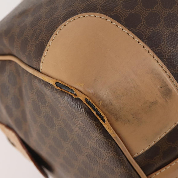 CELINE Macadam Canvas Boston Bag PVC Leather Brown Gold Auth BAZ495