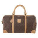 CELINE Macadam Canvas Boston Bag PVC Leather Brown Gold Auth BAZ495-13