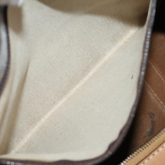 CELINE Macadam Canvas Boston Bag PVC Leather Brown Gold Auth BAZ495