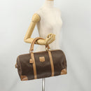 CELINE Macadam Canvas Boston Bag PVC Leather Brown Gold Auth BAZ495-24
