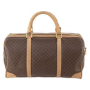 CELINE Macadam Canvas Boston Bag PVC Leather Brown Gold Auth BAZ495-2