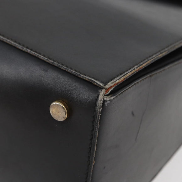 CELINE Hand Bag Leather Black Gold Auth BAZ496