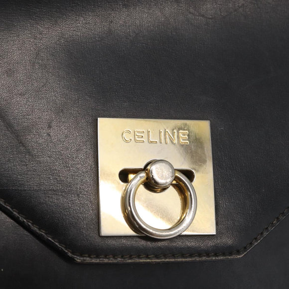 CELINE Hand Bag Leather Black Gold Auth BAZ496