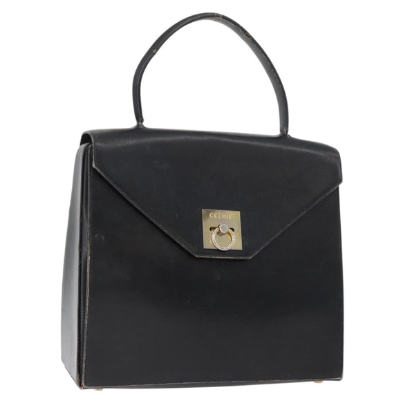 CELINE Hand Bag Leather Black Gold Auth BAZ496