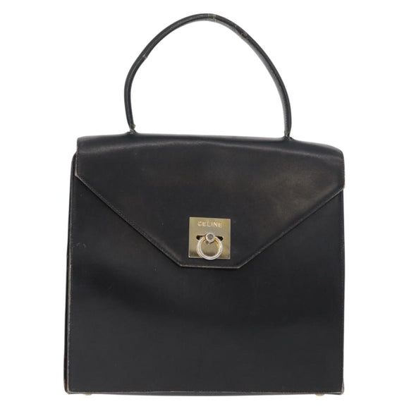 CELINE Hand Bag Leather Black Gold Auth BAZ496