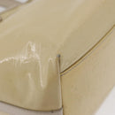 Salvatore Ferragamo Gancini Hand Bag Patent leather Beige Silver Auth BAZ498-9