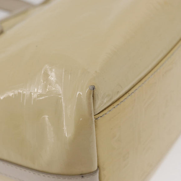 Salvatore Ferragamo Gancini Hand Bag Patent leather Beige Silver Auth BAZ498