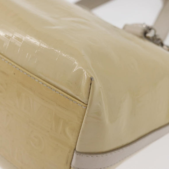 Salvatore Ferragamo Gancini Hand Bag Patent leather Beige Silver Auth BAZ498
