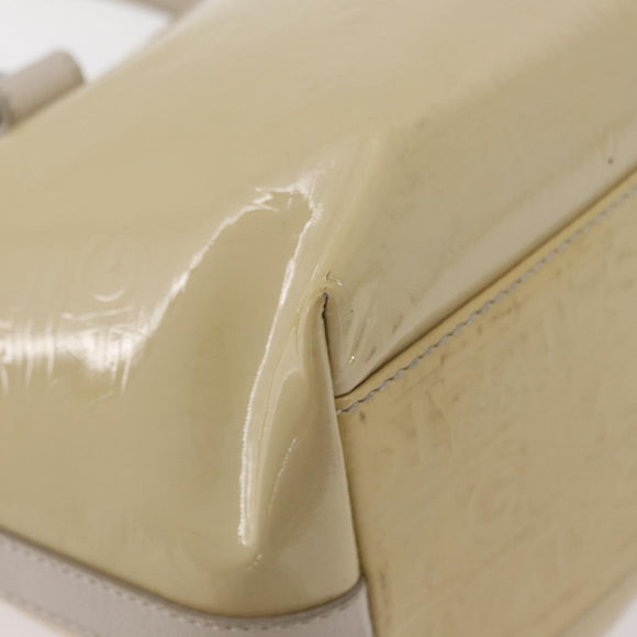 Salvatore Ferragamo Gancini Hand Bag Patent leather Beige Silver Auth BAZ498