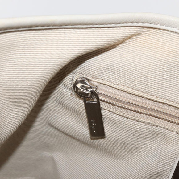 Salvatore Ferragamo Gancini Hand Bag Patent leather Beige Silver Auth BAZ498