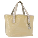 Salvatore Ferragamo Gancini Hand Bag Patent leather Beige Silver Auth BAZ498-1
