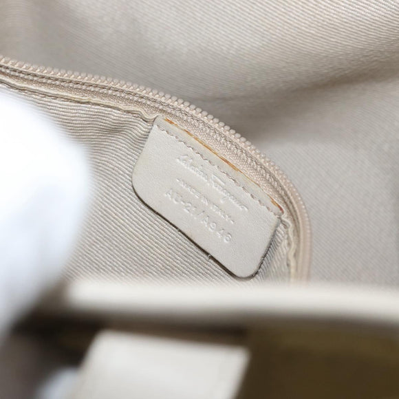 Salvatore Ferragamo Gancini Hand Bag Patent leather Beige Silver Auth BAZ498