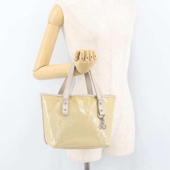 Salvatore Ferragamo Gancini Hand Bag Patent leather Beige Silver Auth BAZ498