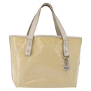 Salvatore Ferragamo Gancini Hand Bag Patent leather Beige Silver Auth BAZ498-13