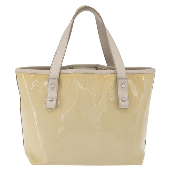 Salvatore Ferragamo Gancini Hand Bag Patent leather Beige Silver Auth BAZ498