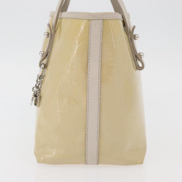 Salvatore Ferragamo Gancini Hand Bag Patent leather Beige Silver Auth BAZ498