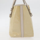 Salvatore Ferragamo Gancini Hand Bag Patent leather Beige Silver Auth BAZ498-4