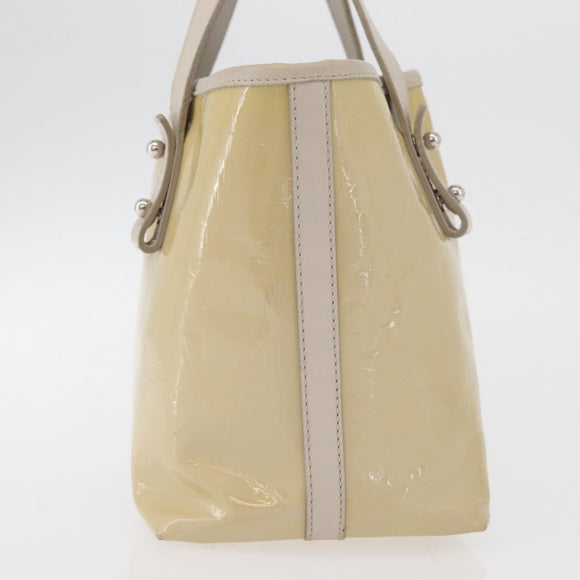 Salvatore Ferragamo Gancini Hand Bag Patent leather Beige Silver Auth BAZ498
