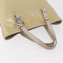 Salvatore Ferragamo Gancini Hand Bag Patent leather Beige Silver Auth BAZ498-6