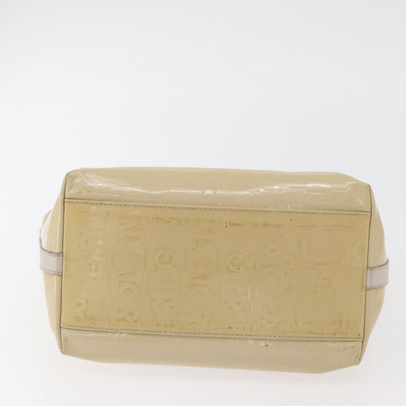 Salvatore Ferragamo Gancini Hand Bag Patent leather Beige Silver Auth BAZ498