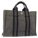 HERMES Fourre Tout PM Hand Bag Canvas Gray Silver Auth BAZ508-1