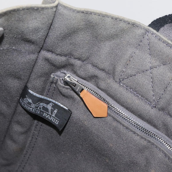 HERMES Fourre Tout PM Hand Bag Canvas Gray Silver Auth BAZ508