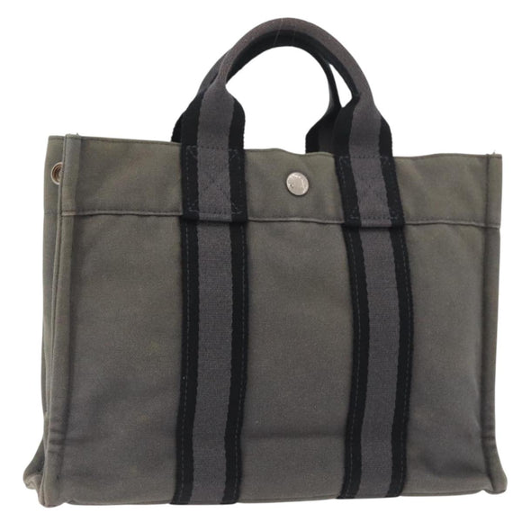 HERMES Fourre Tout PM Hand Bag Canvas Gray Silver Auth BAZ508