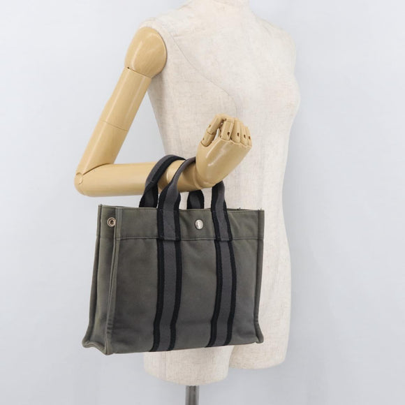 HERMES Fourre Tout PM Hand Bag Canvas Gray Silver Auth BAZ508