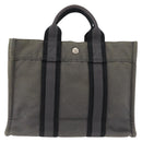 HERMES Fourre Tout PM Hand Bag Canvas Gray Silver Auth BAZ508-13