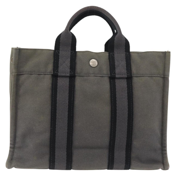 HERMES Fourre Tout PM Hand Bag Canvas Gray Silver Auth BAZ508