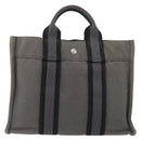 HERMES Fourre Tout PM Hand Bag Canvas Gray Silver Auth BAZ508-2