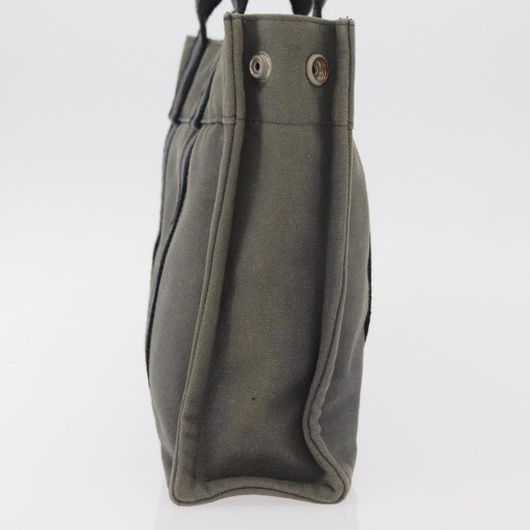 HERMES Fourre Tout PM Hand Bag Canvas Gray Silver Auth BAZ508