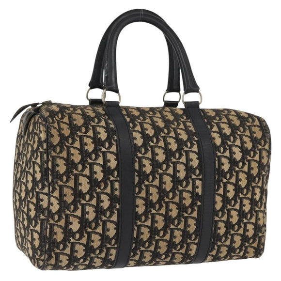 Christian Dior Trotter Canvas Boston Bag Black Silver Auth BAZ516