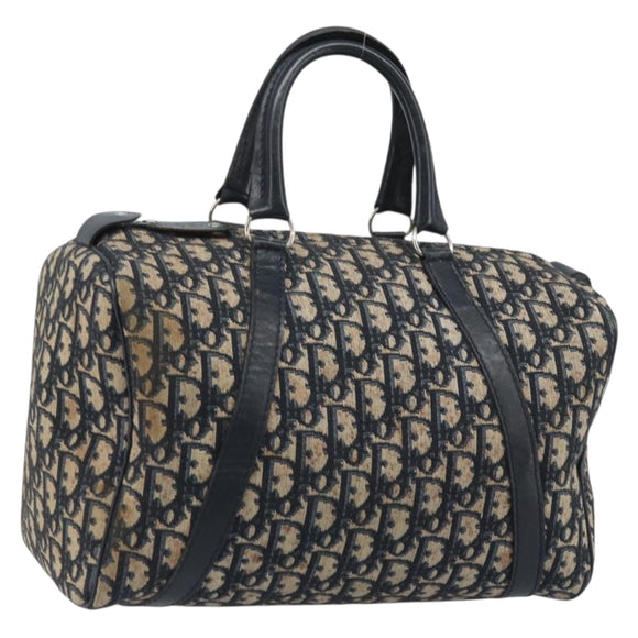 Christian Dior Trotter Canvas Boston Bag Navy Silver Auth BAZ517