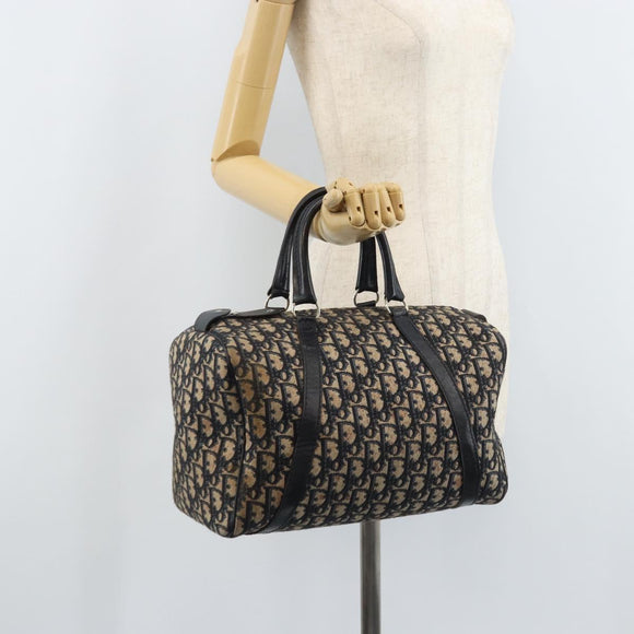 Christian Dior Trotter Canvas Boston Bag Navy Silver Auth BAZ517