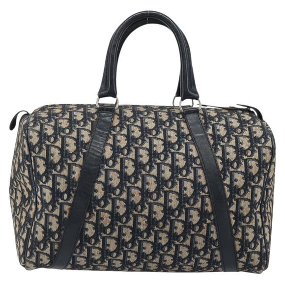 Christian Dior Trotter Canvas Boston Bag Navy Silver Auth BAZ517
