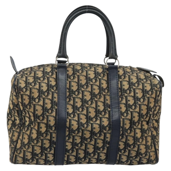 Christian Dior Trotter Canvas Boston Bag Navy Silver Auth BAZ518