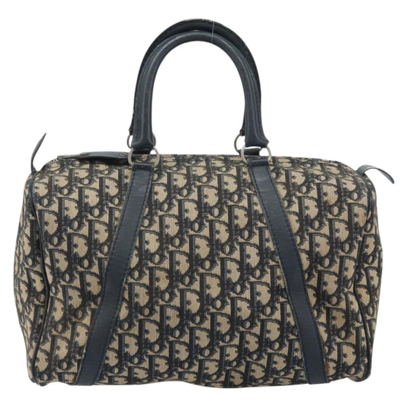 Christian Dior Trotter Canvas Boston Bag Navy Silver Auth BAZ519