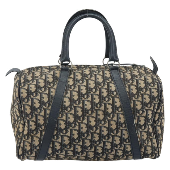 Christian Dior Trotter Canvas Boston Bag Navy Silver Auth BAZ519