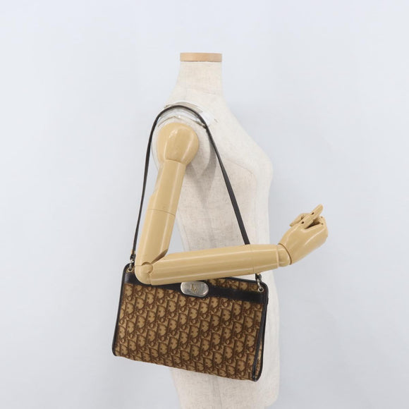 Christian Dior Trotter Canvas Shoulder Bag Brown Gold Auth BAZ520