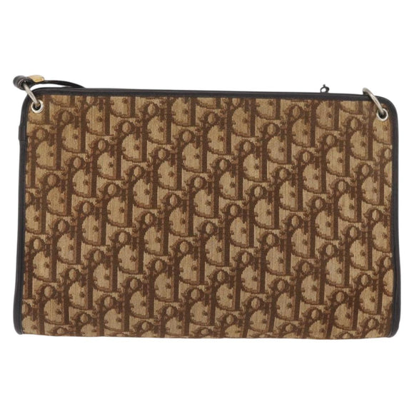 Christian Dior Trotter Canvas Shoulder Bag Brown Gold Auth BAZ520