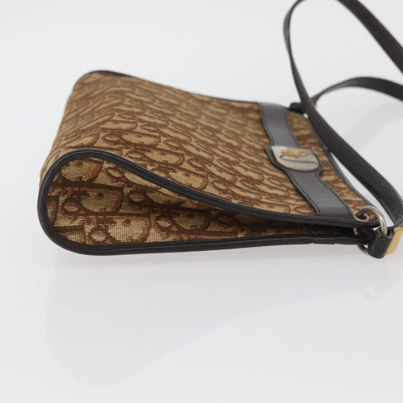 Christian Dior Trotter Canvas Shoulder Bag Brown Gold Auth BAZ520