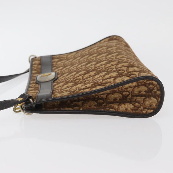 Christian Dior Trotter Canvas Shoulder Bag Brown Gold Auth BAZ520